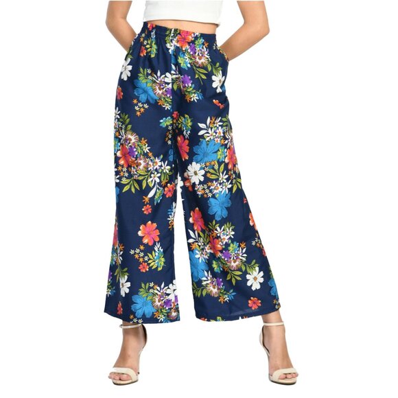 Women's Soft Cotton Blended Loose Fit Wide Leg Comfort Palazzo Printed Pants - Picture 13 of 16